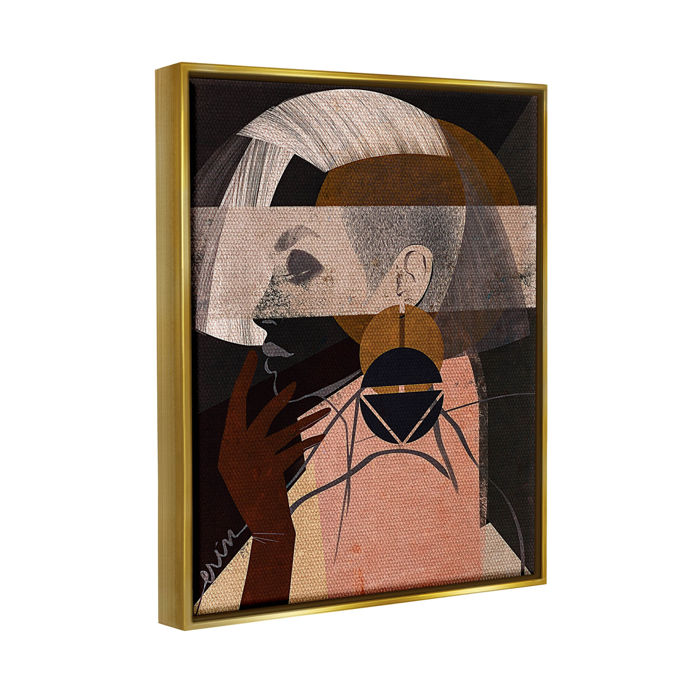 Layered Collage Woman Portrait Abstract Graphic Art Metallic Gold Framed Art Print Wall Art