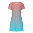 thumbnail image 4 of Sakmal Blue Summer Dresses for Women 2024 Crew Neck Mid-Length Short Sleeve with Pocket Gradient Loose Fit Basic Shift Dress, 4 of 5