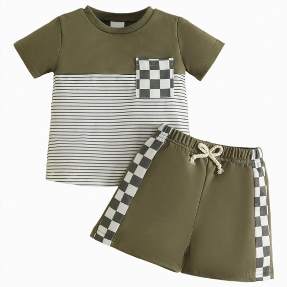 KPOPLK Toddler Baby Boy Clothes 3 6 9 12 18 Months 2 3T Summer Spring Shirt Tee Shorts Sleeves Set Outfits 2PCS(12-18 Months,AG)