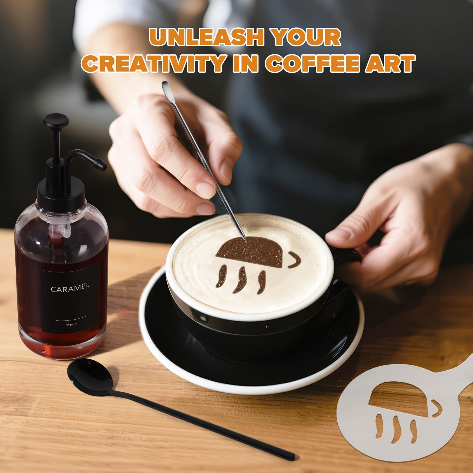 Syrup Dispenser For Coffee Bar  Glass With Pump 16.9 Fl Oz Honey Bottles Labels Spoons Art Pen 3 Pack