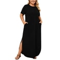 thumbnail image 3 of Tqcoqu Women's Plus Size Casual Maxi Dresses,Short Sleeve Loose Beach Dress Sundress with Pockets,Black Women's XL-XXXXXL, 3 of 9