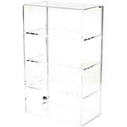 Plymor Clear Acrylic Locking Display Case with Sliding Back, 3 Shelves, 21.75" H x 13.25" W x 7.5" D