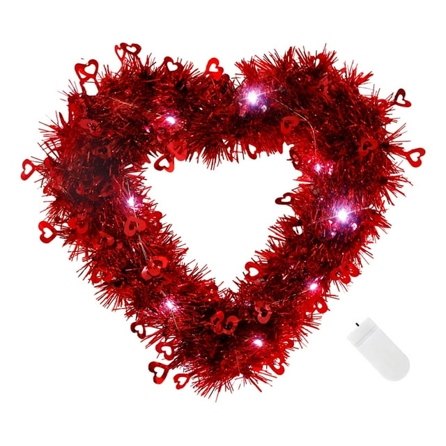 Corona iluminada con forma de corazón para el Día de San Valentín, adorno decorativo romántico de 11,8x11,8 pulgadas para fiesta de compromiso, , Luz Luz blanca fría