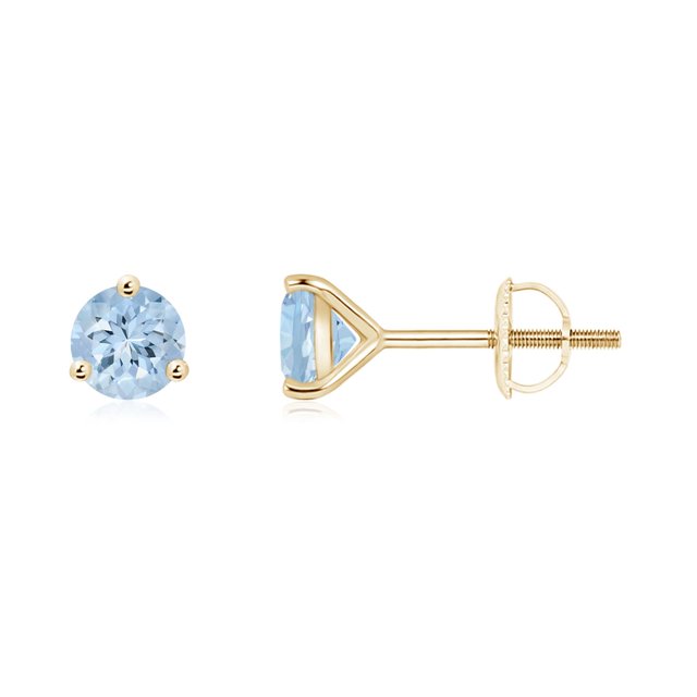 Angara Boucles d'Oreilles en Aigue-Marine Naturelle - Boucles d'Oreilles Clous Rondes en Or Jaune 14K pour Femmes