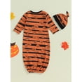 thumbnail image 4 of Musuos Newborn Baby Long Sleeve Sleeping Sack Halloween Striped Pumpkin Print Baby Wearable Blanket and Beanies Hat Set, 4 of 8