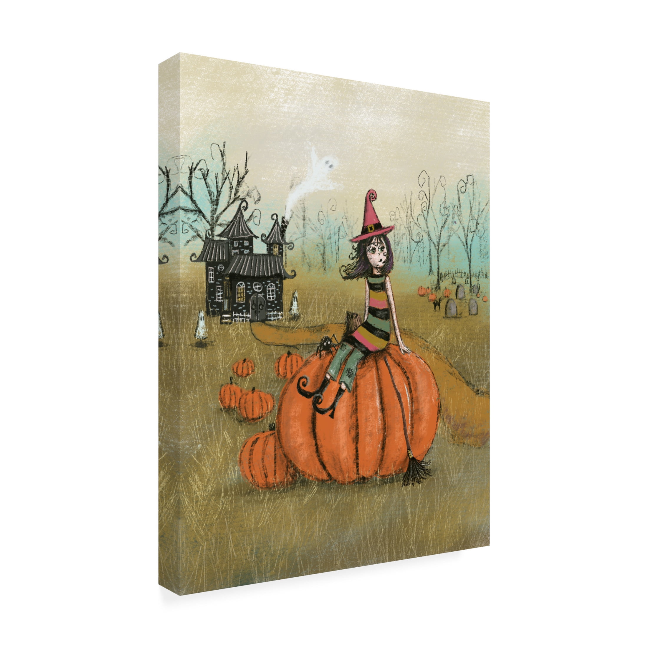 Canvas Wall Art - Christine Rotolo 'Halloween Witch with Pumpkin' Wall Art for Living Room, Bedroom, or Office Décor by Trademark Fine Art - 24 x 32 Inches