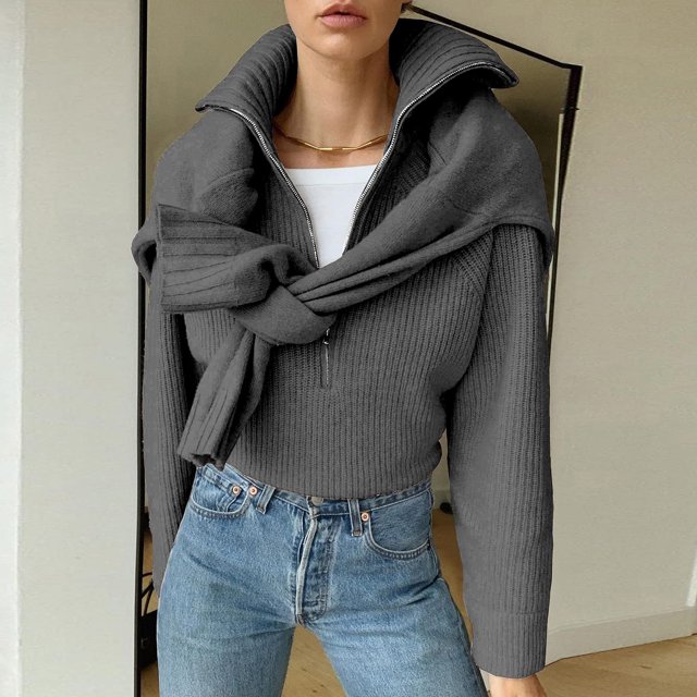 Abrigo Suéter de media cremallera para mujer, suéter suelto informal, suéter holgado y acogedor, prendas de vestir Cgtredaw Gris T M para Mujer