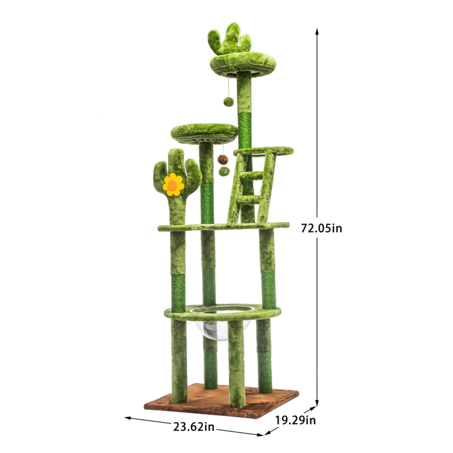 72" Cactus Cat Tree Tall Cat Tower for Indoor Cats, Multi-Level Cat Activity Center with Transparent Capsule, Sisal Scratching Posts, Plush Perches, Interactive Toys, Stable Cat Furniture for Kittens