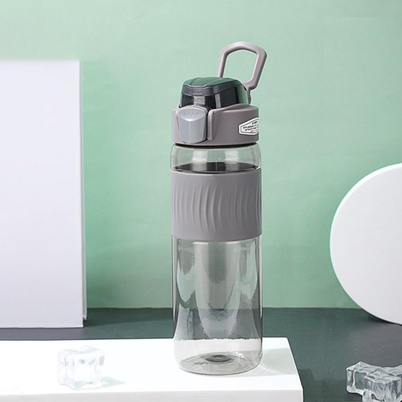 TRAHOO-24oz Water Bottles with Buckle, 100% Leakproof Anti Slip Silicone Bottle, No Straw Clear Bottle Easy Clean, Suit Sport Office School Travel Gym Yoga for Women Men, Grey
