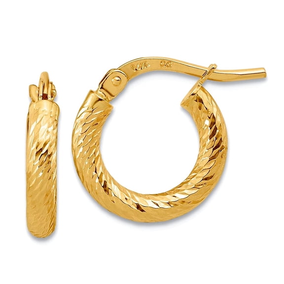 14k Gold Polished and Sparkle-Cut 2.4mm Hoop Earrings 14x12mm Wide 2.4mm Thick Hoop Earring for Women
