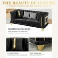 thumbnail image 3 of 69'' Velvet Chesterfield Sofa, Modern Luxury Love Seat, Mid-Century Comfy Couch with Gold Furniture Legs, Deep seat, 3 Pillows, Upholstered Loveseat Couches for Living Room, Bedroom, Black, 3 of 9
