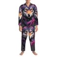 thumbnail image 3 of Naloa Colorful Wolf Head A Men’s Pajamas Set - Long Sleeve Button Down Sleep Shirt and Pajama Bottoms Sleepwear Set-Medium, 3 of 7