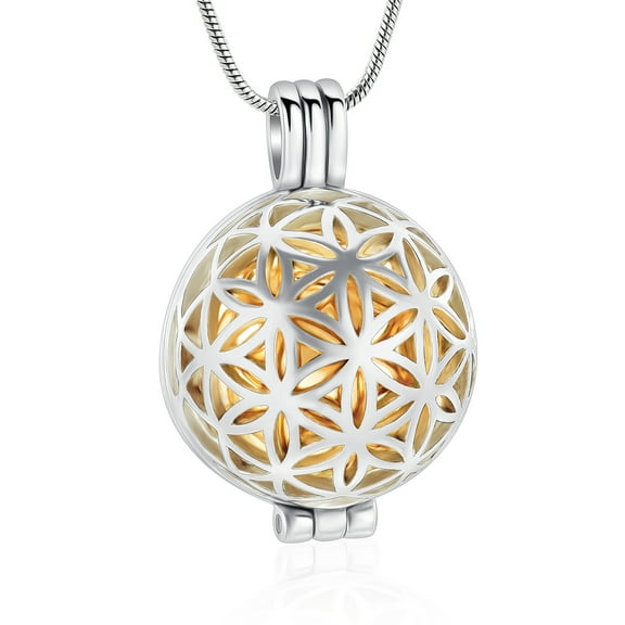 Cremation Jewelry Flower of Life Urn Necklaces for Ashes for Women Men Mini Keepsake Memorial Hollow Pendant