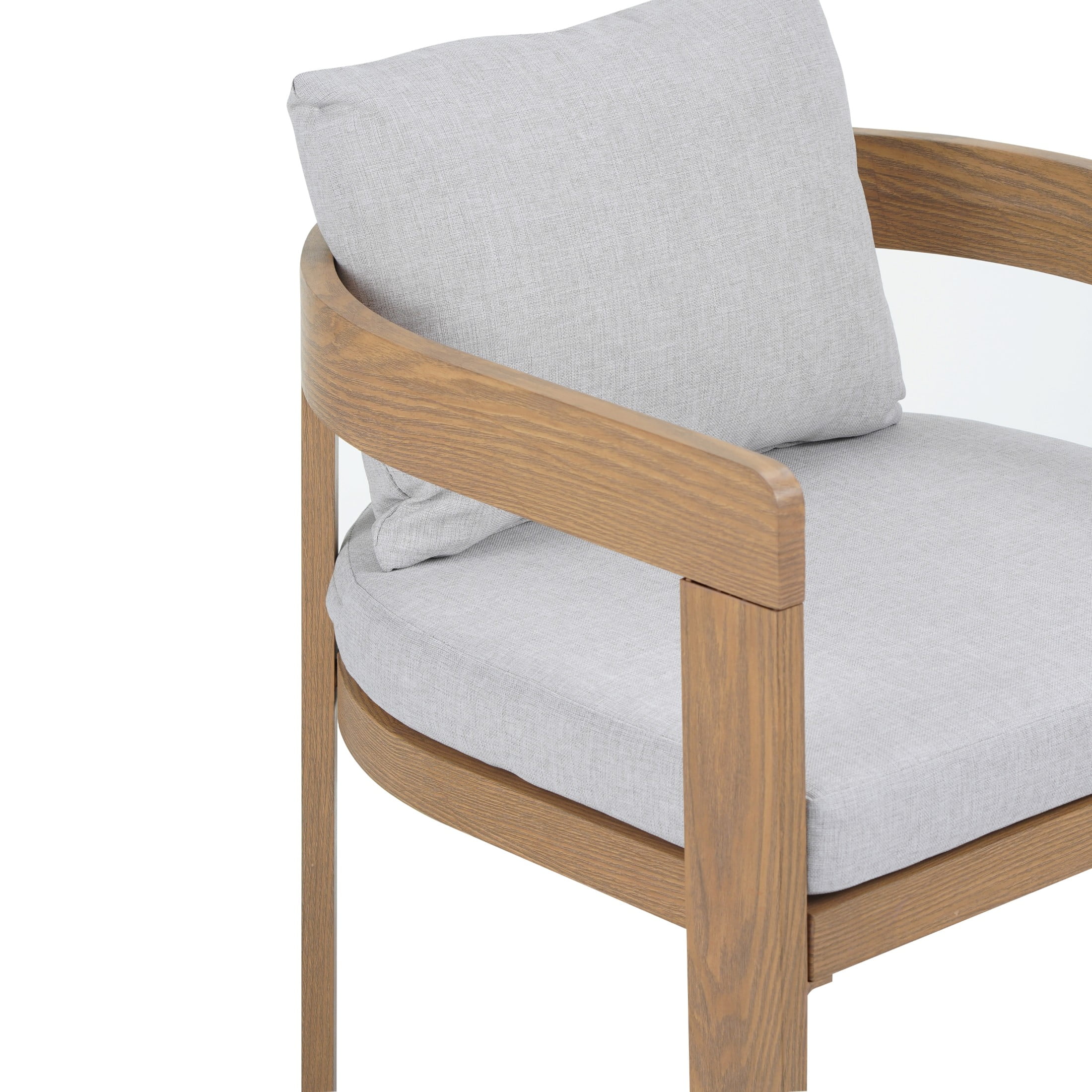 Calistae Outdoor Patio Dining Chairs, Aluminum, Teak + Light Grey, Set of 2