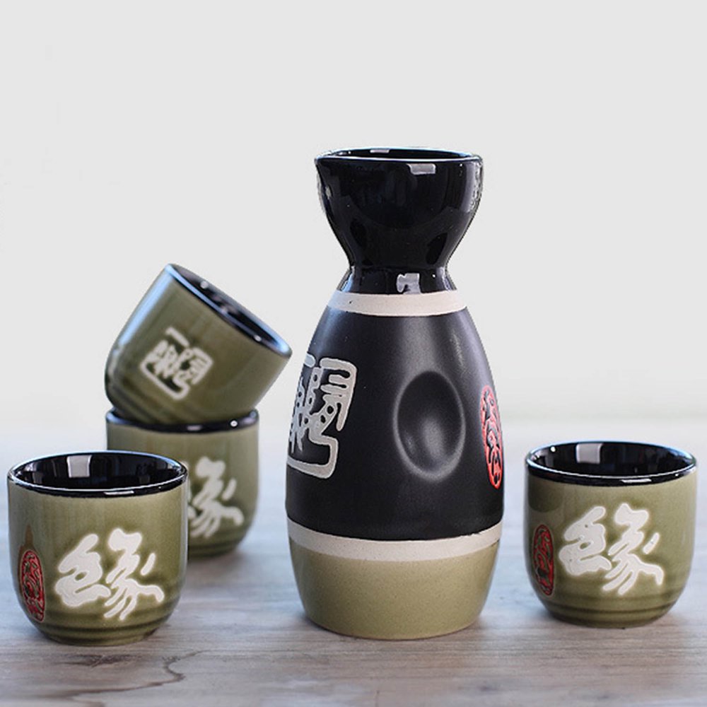 CoreLife Sake Set, Traditional 5Piece Porcelain Ceramic Japanese Sake