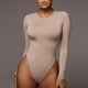 thumbnail image 2 of Body De Mujer Color Puro Manga Larga Cuello Redondo Calzoncillos De Cintura Alta Body Delgado De Algodón para La Vida Diaria S Albaricoque, 2 of 7