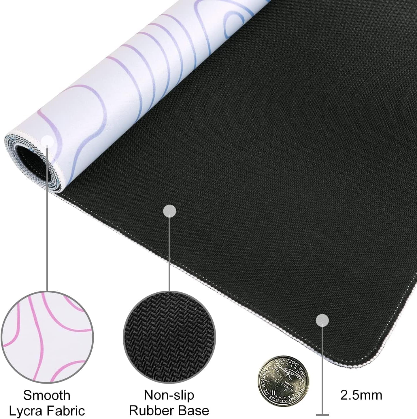 Topographic Mouse Pad, Large Gaming Mouse Pad, Non-Slip Rubber Base Water-Resistant Desk Mat for Computer Keyboard, 35x 15in Extended Desk Pad with Stitched Edges for Office Gaming, White