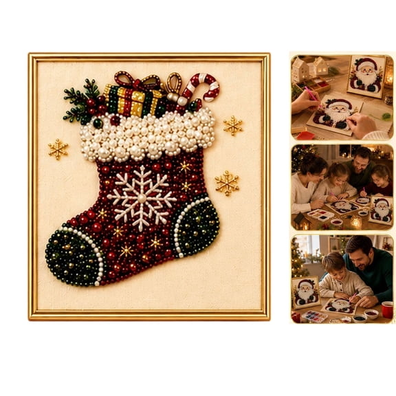 DIY Christmas Pearl Diamond Painting Art Kit with Frame DIY 3D Pearl Art Craft Kit Holiday Christmas Wall Decor Handmade Home Decoration Gift for Adults,B