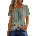 thumbnail image 2 of Vivianyo HD Womens Tops Clearance Hide Belly Shirts Summer Pleated Button V Neck T-Shirt Causal Empire Waist A-Line Floral Tunic Tops, 2 of 4