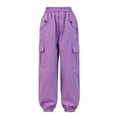 thumbnail image 5 of inlzdz Girls Athletic Cargo Pants Y2K Trousers with Pockets Kids Jogger Loose Sweatpants Wide Leg Purple 120, 5 of 5