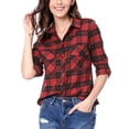 thumbnail image 2 of Unique Bargains Women's Halloween Costume Check Roll Up Sleeves Button Down Shirt, 2 of 7