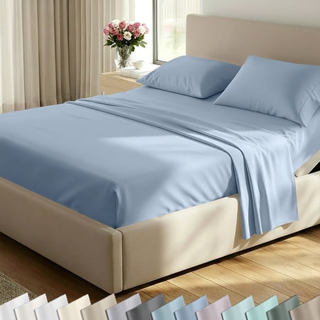 California Design Den Split King Sheets for Adjustable Bed - 600 Thread Count 100% Cotton Adult 5 Pc Sateen Bed Set - Blue