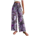 thumbnail image 2 of qolati Wide Legs Pants for Women Boho Ethnic Print Drawstring High Waisted Palazzo Pants Casual Loose Yoga Lounge Trousers with Pockets, 2 of 6