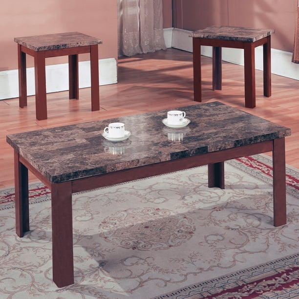 Home Source Brown Marble Coffee Table Set