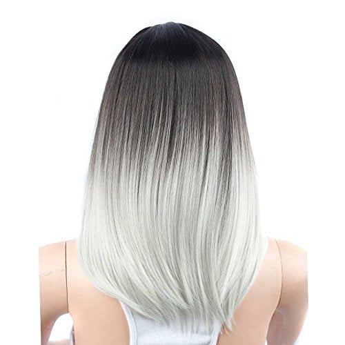 Grey wig black roots hot sale