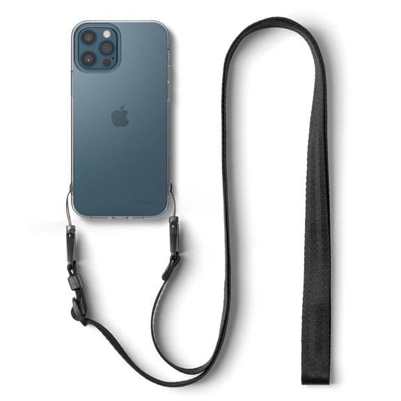 Ringke Air & Shoulder Strap Case Compatible with iPhone 12 Pro / 12, Lightweight Thin TPU Cover with Shoulder Strap - Clear / Black