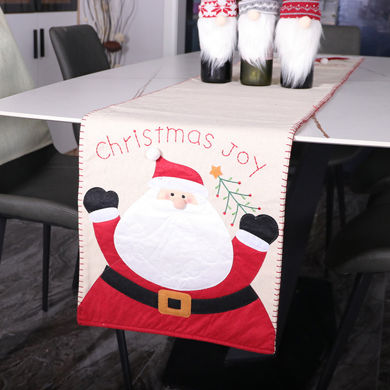 Christmas Table Runner Xmas Tablecloth Party Decor Cotton Embroidery Linen Santa 