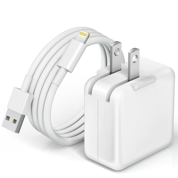 12W USB Wall Charger-Foldable Portable Travel Plug with USB Charging Cable Compatible with iPhone, iPad, iPad Mini, iPad Air 1/2/3, Airpod