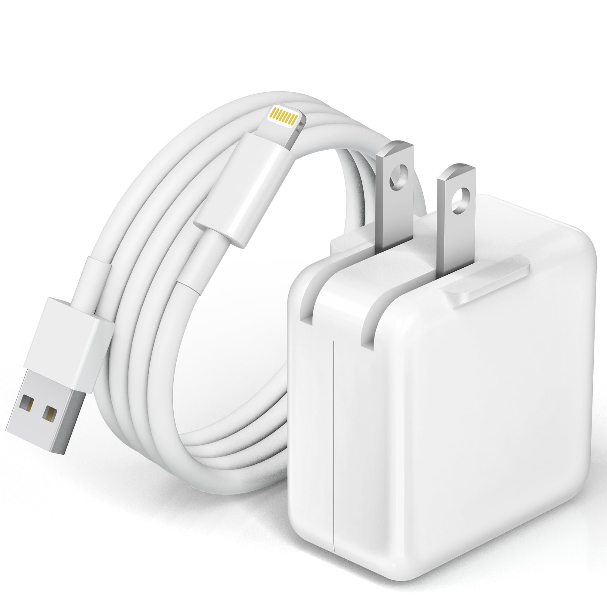 12W USB Wall Charger-Foldable Portable Travel Plug with USB Charging Cable Compatible with iPhone, iPad, iPad Mini, iPad Air 1/2/3, Airpod