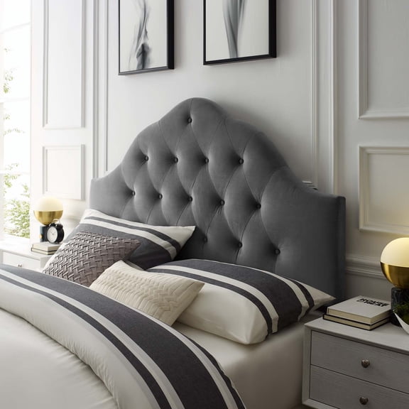Modway Sovereign Full Diamond Tufted Performance Velvet Headboard in Gray