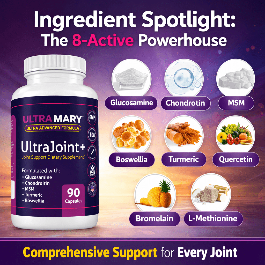 Ultra Mary Advanced Joint Formula, 90 Caps-1500mg Per Serving(ARTICULACIONES) - Glucosamine, Chondroitin, MSM,Indian Frankincense,Turmeric & Bromelain Complex - Support for Cartilage, Mobility & Flex