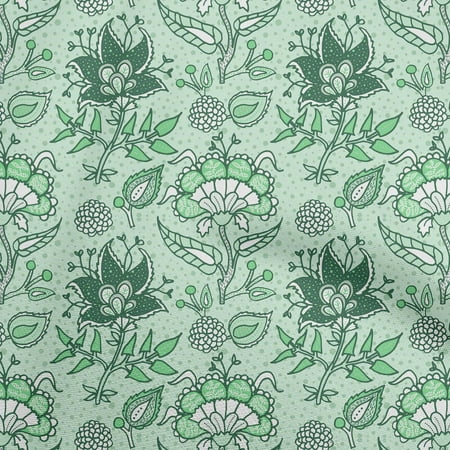 oneOone Polyester Spandex Teal Green Fabric Jacobean Floral Fabric For Sewing Printed Craft Fabric By The Yard 56 Inch Wide