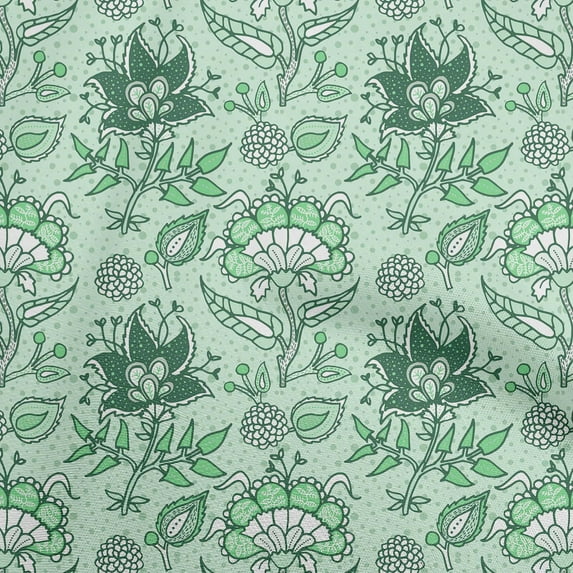 oneOone Cotton Cambric Teal Green Fabric Jacobean Floral Craft Projects Decor Fabric Printed By The Yard 42 Inch Wide