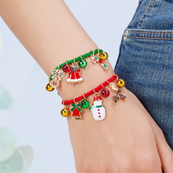 Yoyauz Christmas Bracelet Set for Ladies Girls Santa Claus Christmas Tree Bell Elk Snowman Gift Charm Adjustable Bracelet For Christmas Accessories Decoration Jewelry Gifts