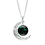 SUNYUAN 2021 Women 12 Constellation Moon Necklace, Xmas Jewelry Gifts for Mom Present,Moon Glass Bead Pendant Necklacefor Women Her Girls Surprise Gifts for Christmas and Valentine's Day