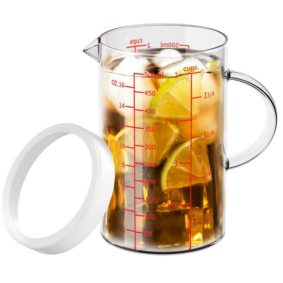 Vaso medidor de vidrio, 500 ml, 77 L, con mango y pico en forma de V