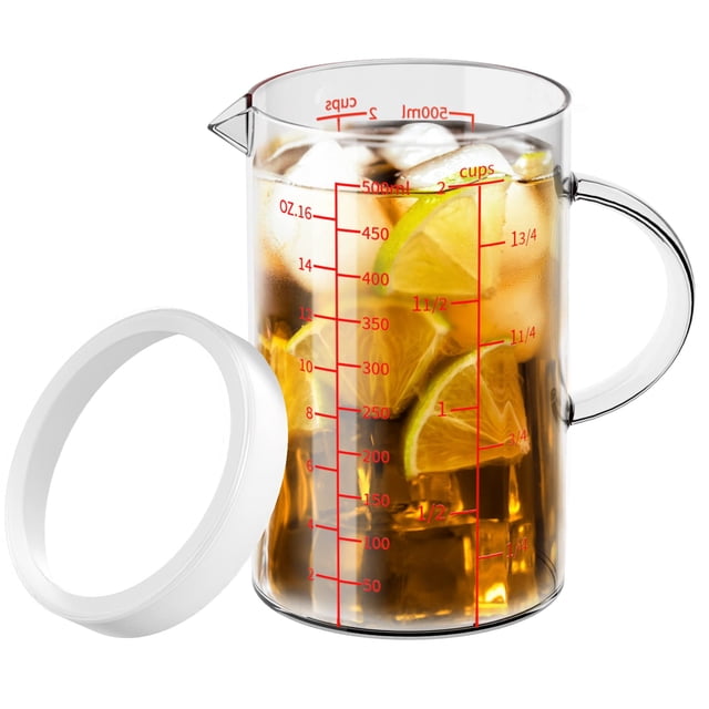 Vaso medidor de vidrio, 500 ml, 77 L, con mango y pico en forma de V