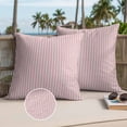 thumbnail image 3 of Pink Striped Outdoor Pillow Covers 16x16 Set of 2,Waterproof Patio Throw Pillowcase Protectors,Modern Simple Farmhouse Beige Vintage Decorative Pillow Shams Cushion Covers for Seat Bed Couch Sofa, 3 of 8