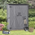thumbnail image 4 of Euroco Garden Organizer Waterproof Wooden Storage Shed with Asphalt Roof, 63.8" x 55.1" x 20", Gray, 4 of 8