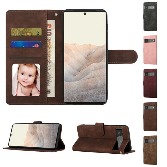 For Google Pixel 6 Pro Cover with Card Slot Shockproof Luxury Leather Flip Holder Stand Wallet Magnetic Flip Strap Case