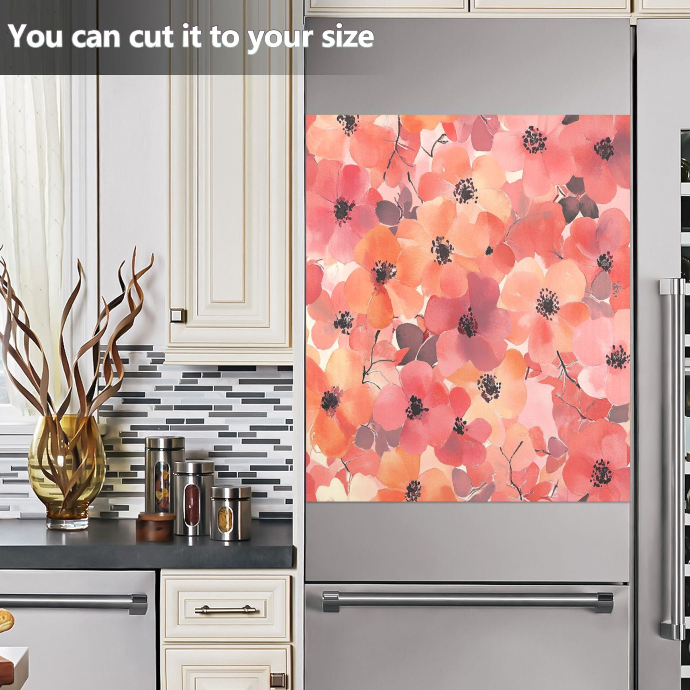 Dishwasher Magnetic Sticker 23x26 Inch Refrigerator Magnetic Sticker Washing Machine Magnetic Sticker Kitchen Panel Magnetic Sticker Home Decor Dark Red Flowers