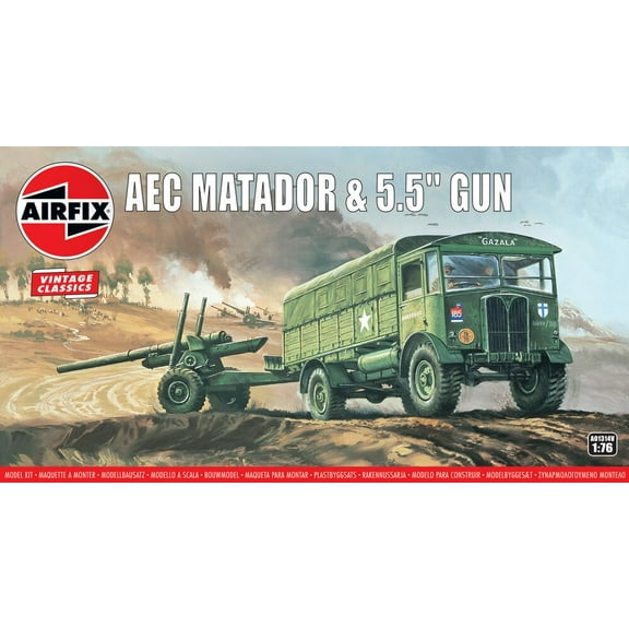 Airfix Vintage Classics AEC Matador & 5.5" Gun 1:76 Military Ground Vehicle Plastic Model Kit A01314V