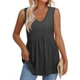 thumbnail image 2 of Womens Flowy Tank Tops, 2025 New Peplum Shirt, Loose Fitting Dressy Sleeveless V Neck Eyelet Blouse Ribbed Tank Tops for Women Black L, 2 of 9