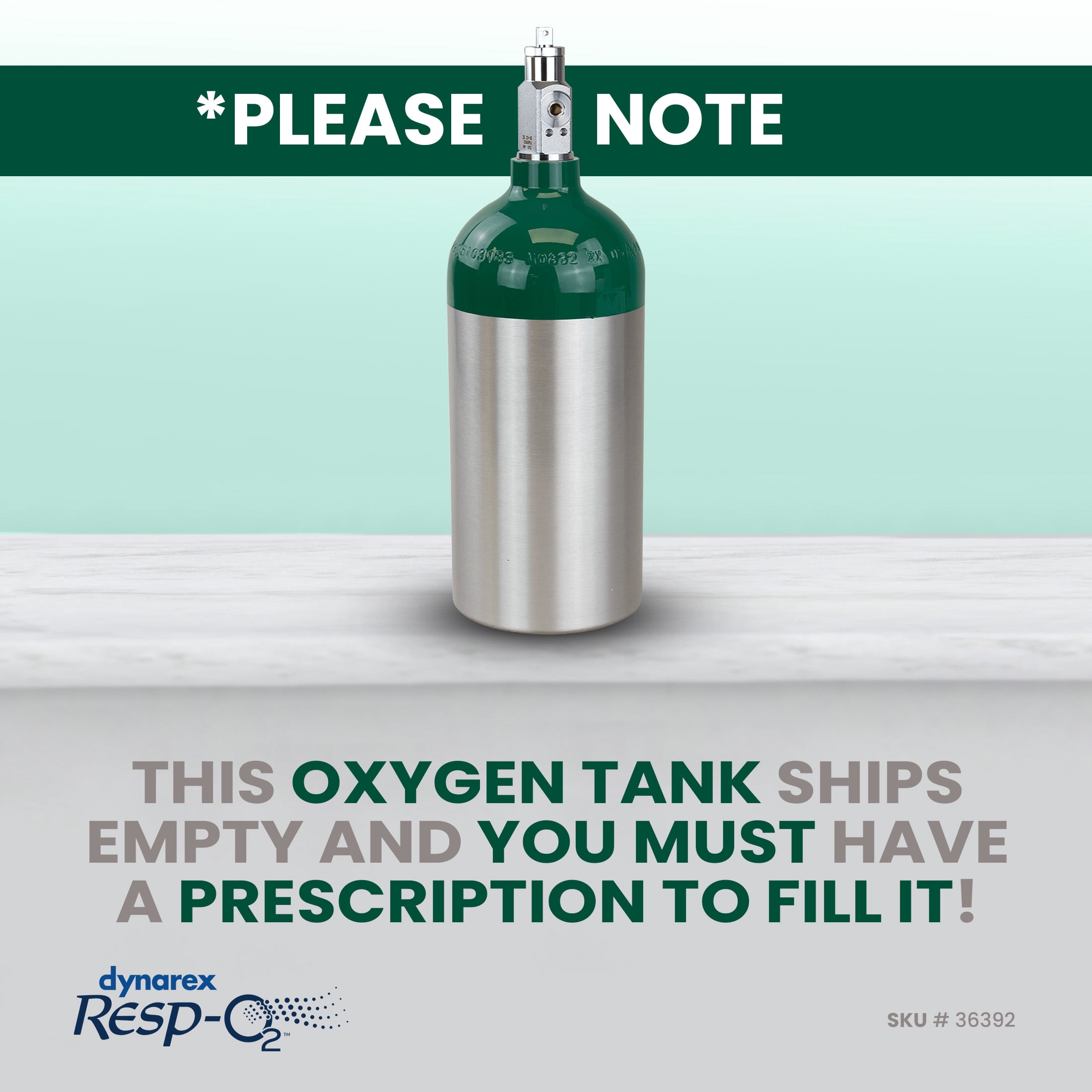 Dynarex Resp-O2 M9 Oxygen C -Cylinder with CGA 870 Post Valve – 1.7L Standard Size Oxygen Cylinder - Lightweight Aluminum Portable Tank with 255L Oxygen Capacity