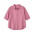 thumbnail image 5 of Ichuanyi Womens Oversized T Shirts Button Down Long Sleeve Shirt V Neck Collar Loose Solid Laple Collar Blouse, 5 of 5