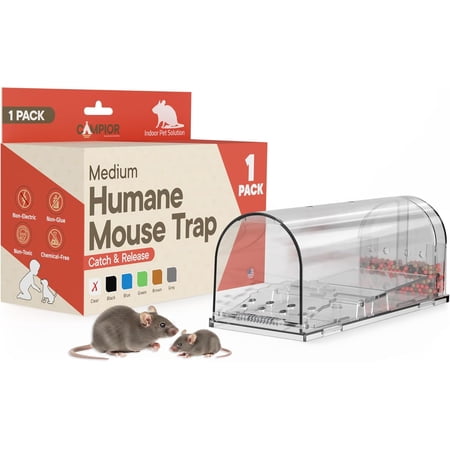 Campior Humane Mouse Trap Pack of 1 Live Catch & Release Indoor/Outdoor Pet & Child Safe Reusable Plastic Cage Clear